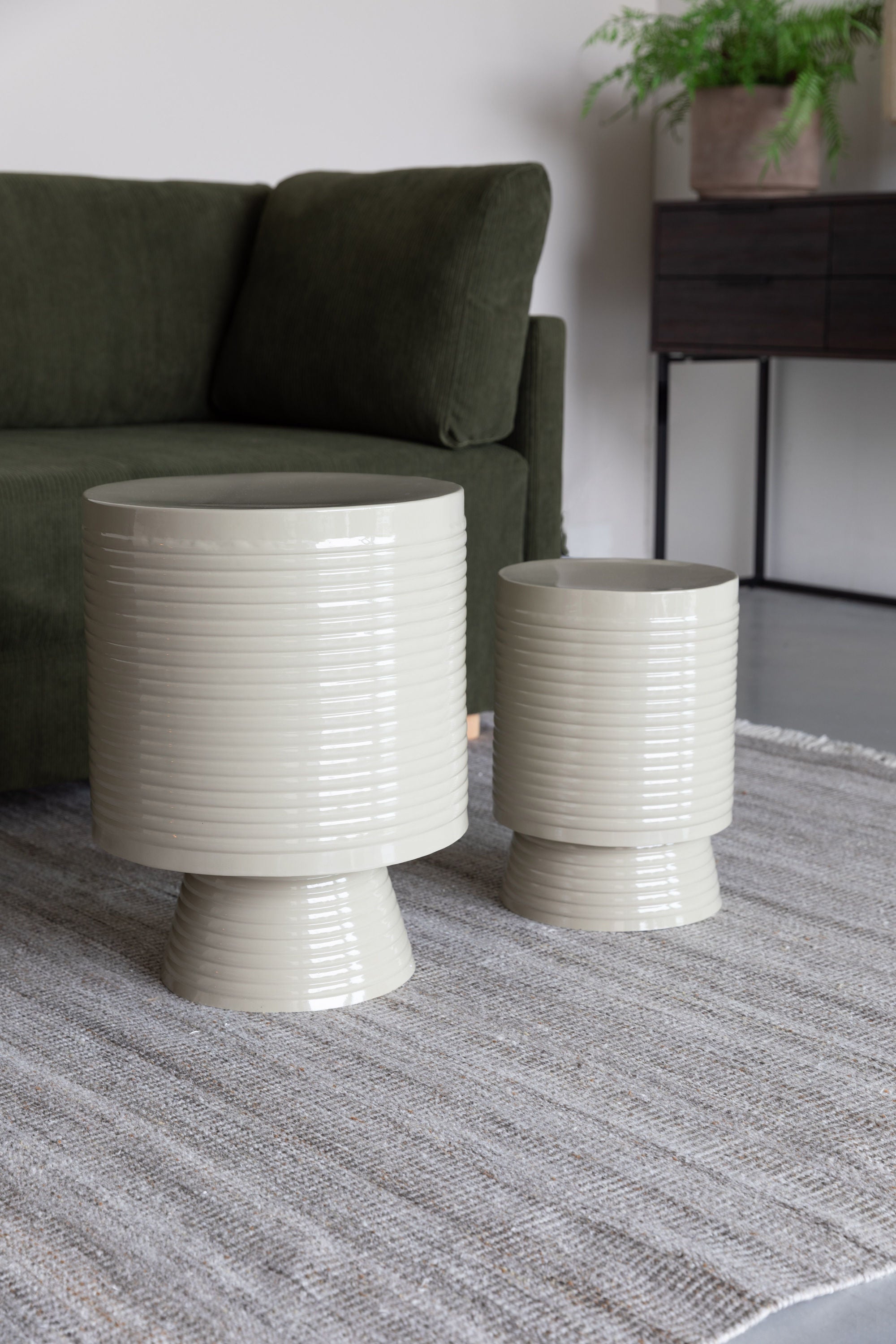 Sven Ribbed Ivory Drum Side Table Small
